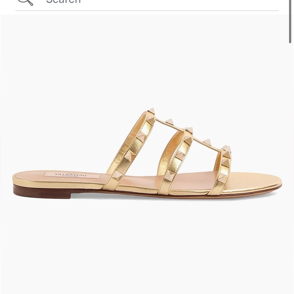 Valentino Garavani Rockstud Flat Metallic Nappa Slide Sandals - Picture 7 of 8